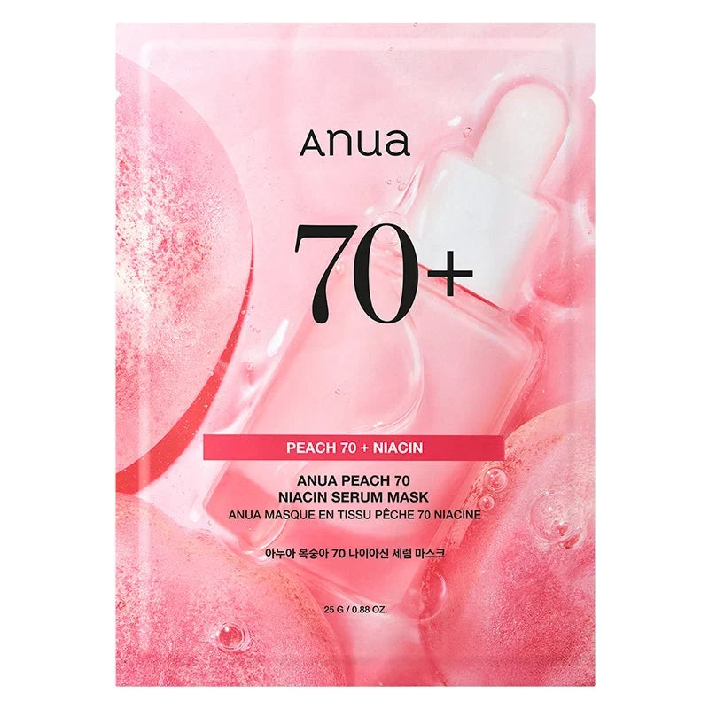 ANUA Peach 70 Niacin Serum Mask single sheet sachet, front view