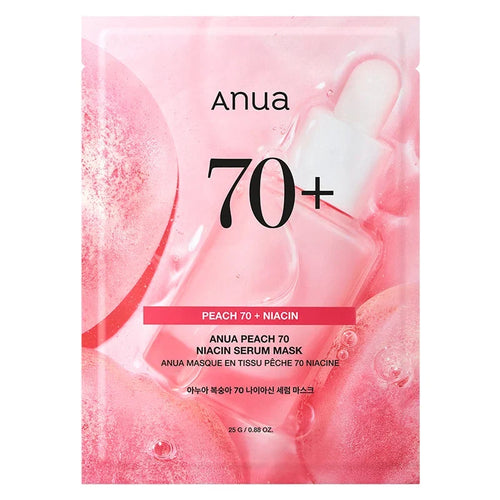 ANUA Peach 70 Niacin Serum Mask single sheet sachet, front view