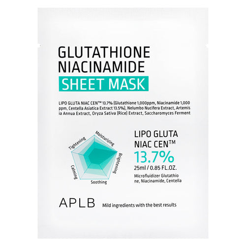 APLB Glutathione Niacinamide Sheet Mask 25ml sachet, front view