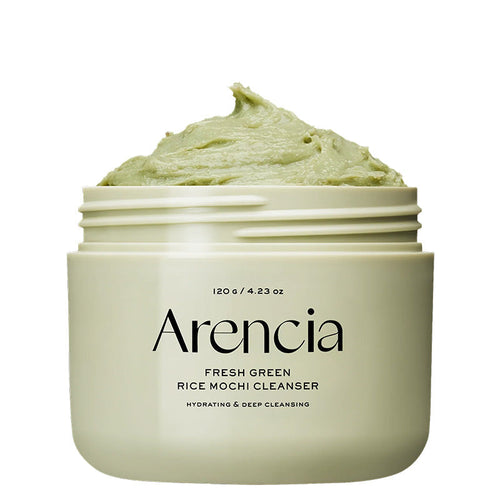 Arencia Fresh Green Rice Mochi Cleanser 120g jar with green cleanser, front view