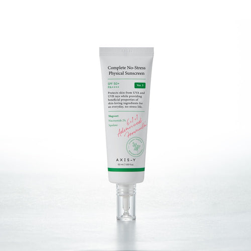 AXIS-Y Complete No-Stress Physical Sunscreen SPF50+ PA++++ tube, front view