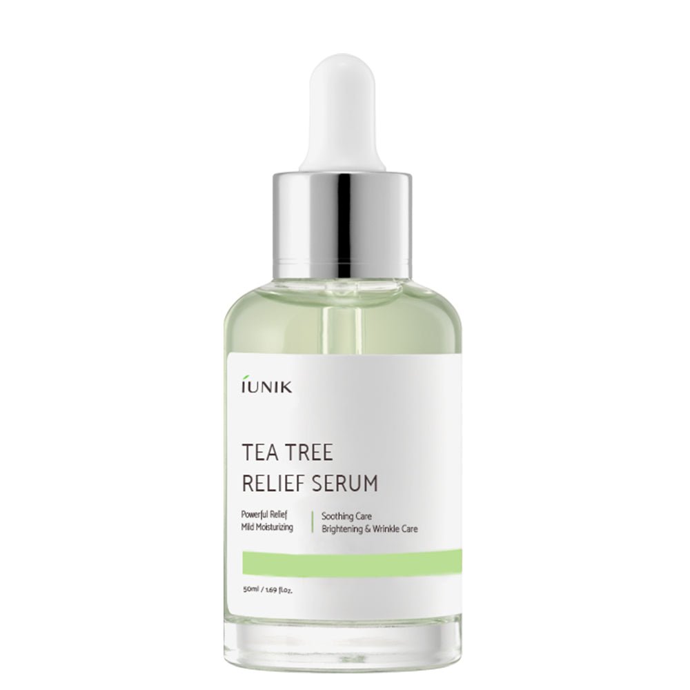 iUNIK Tea Tree Relief Serum 30ml dropper bottle, front view