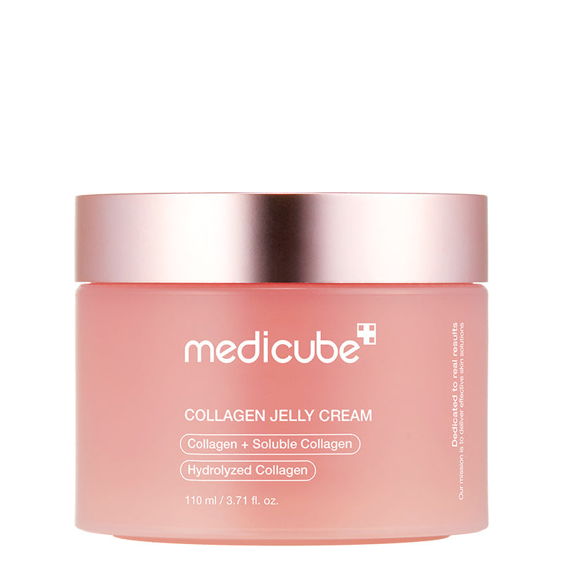 Medicube Collagen Jelly Cream jar with clear pink jelly texture, front view
