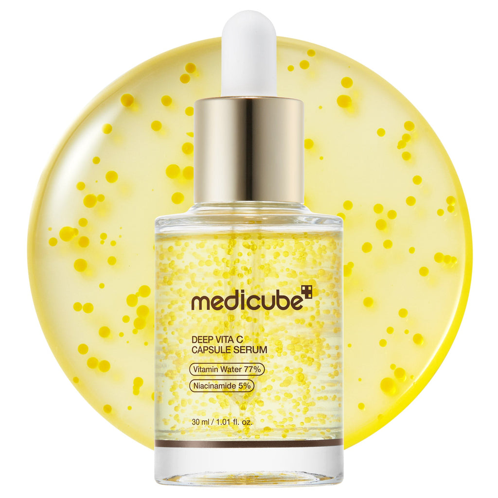 Medicube Deep Vita C Capsule Serum 30ml bottle with visible capsules, front view