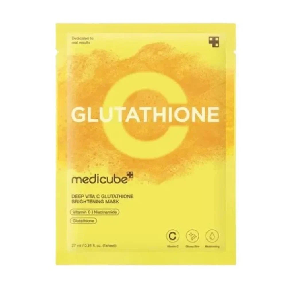 Medicube Deep Vita C Glutathione Brightening Mask single sheet sachet, front view