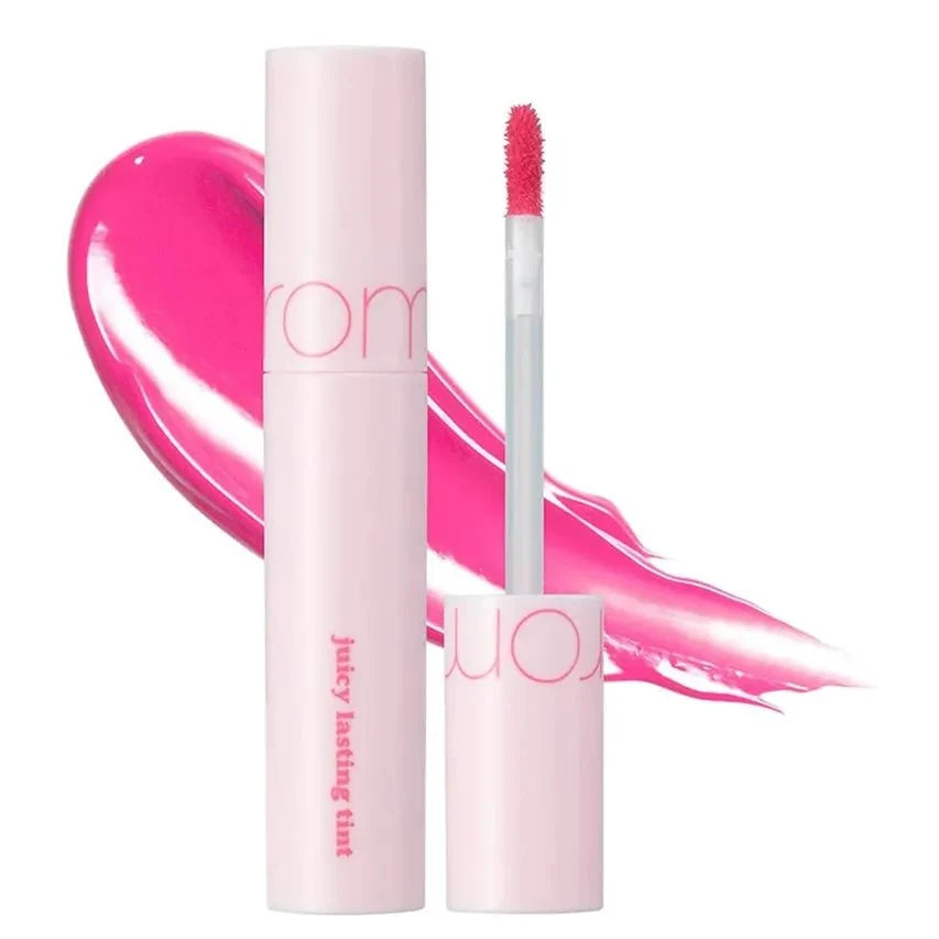 rom&nd Juicy Lasting Tint 26 Very Bery Pink tube with swatch