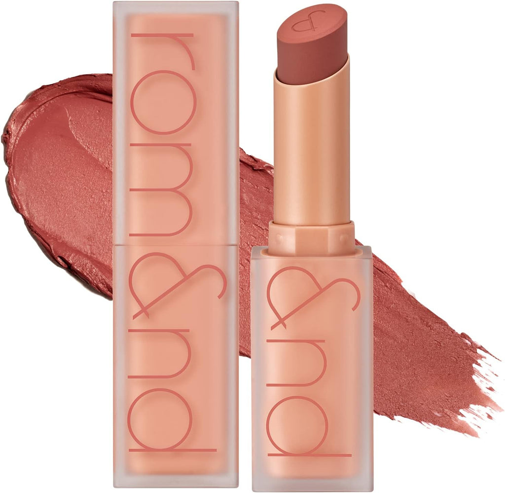 rom&nd Zero Matte Lipstick 23 Ruddy Nude bullet and case