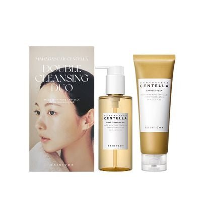 SKIN1004 Centella Double Cleansing Duo: Light Cleansing Oil and Ampoule Foam side by side
