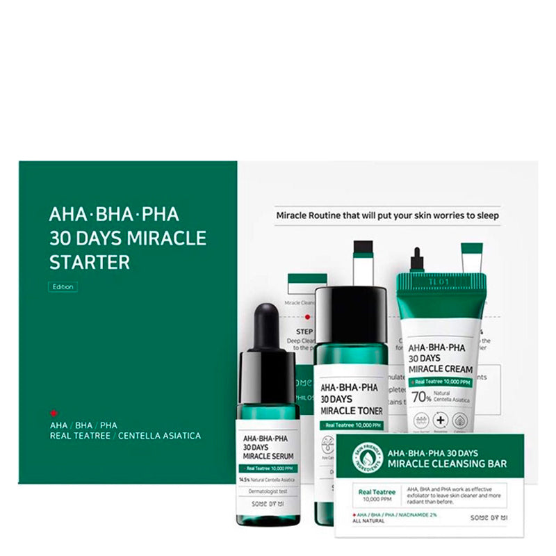 SOME BY MI AHA BHA PHA 30 Days Miracle Starter Kit: cleansing bar, toner, serum and cream