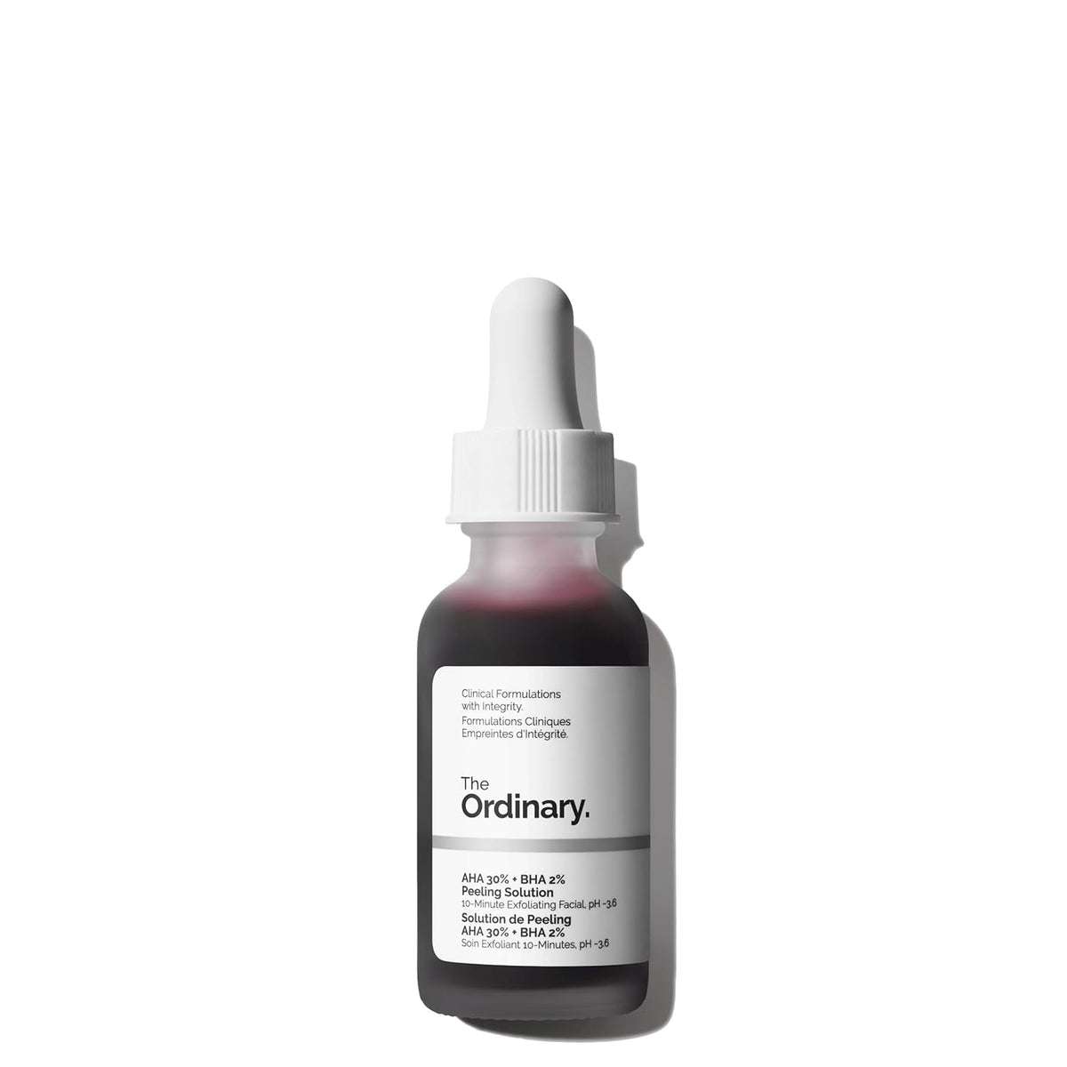 The Ordinary AHA 30% + BHA 2% Peeling Solution 30ml dropper bottle with red liquid